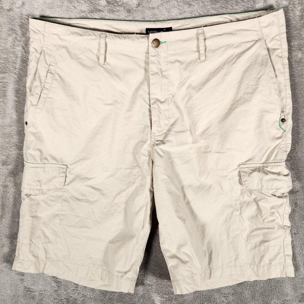 Caribbean Joe Cargo Shorts Mens 36 Khaki Excellent Cotton Blend Stretch Casual